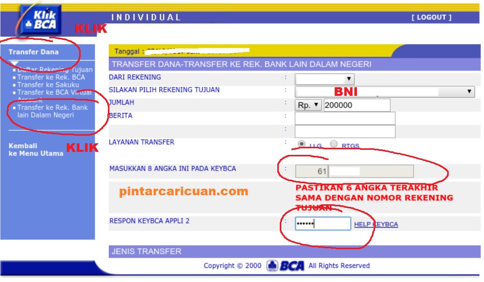 Transfer Uang dari BCA ke BNI lewat KlikBCA