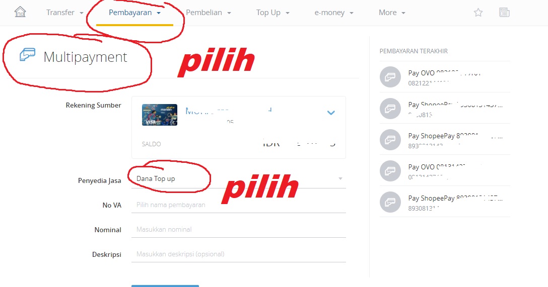 Cara Top Up DANA Lewat Internet Banking Mandiri