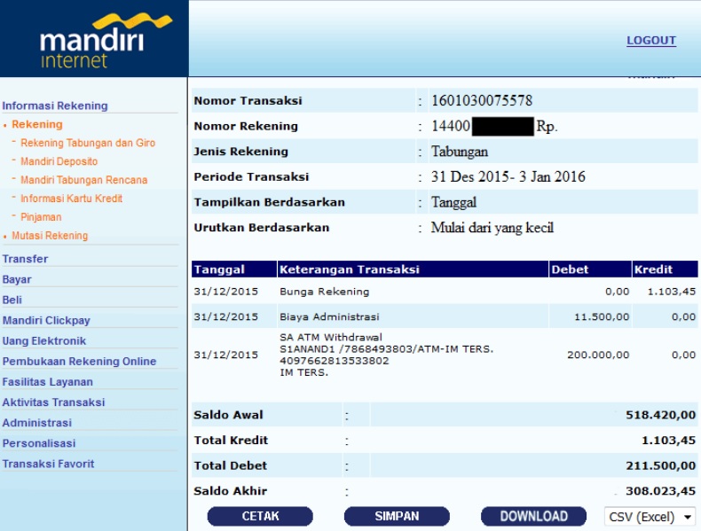 Cara cek nomor rekening lewat Internet Banking Mandiri