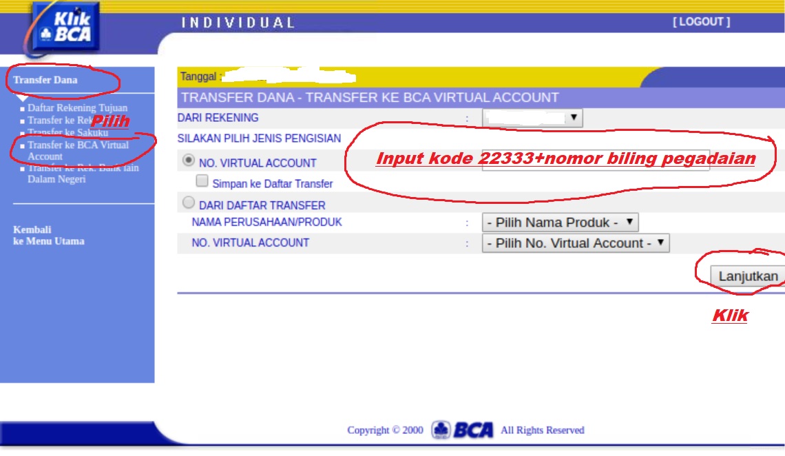 Cara Bayar Cicilan Pegadaian Via Internet Banking BCA (KlikBCA)
