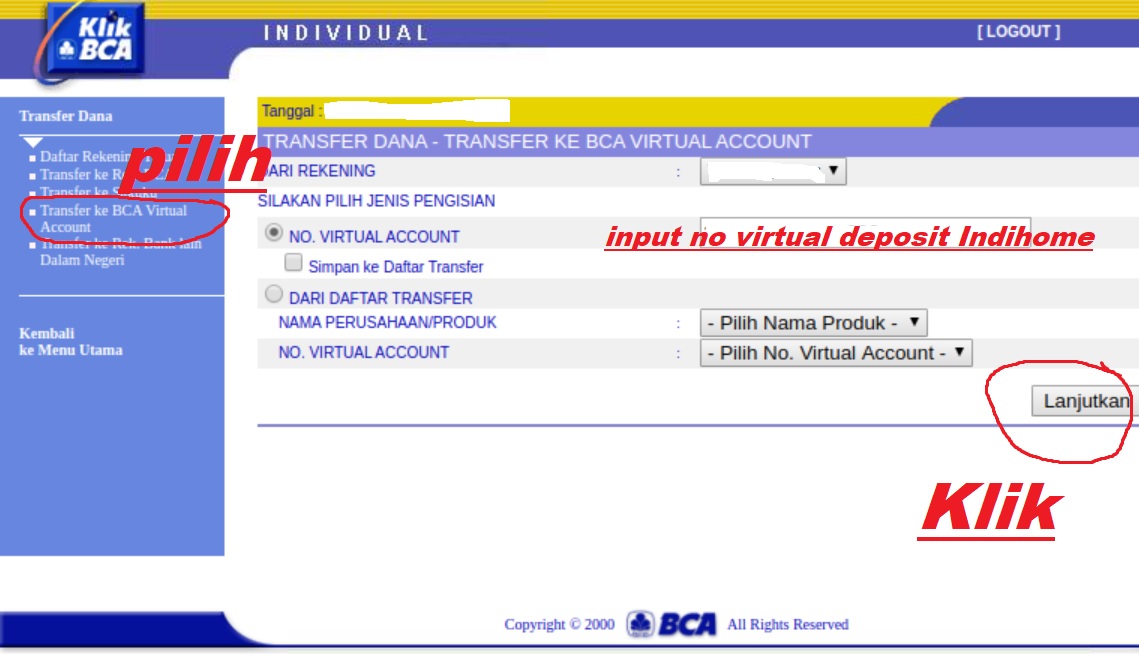 Cara Bayar Deposit Indihome Lewat Internet Banking BCA (KlikBCA)