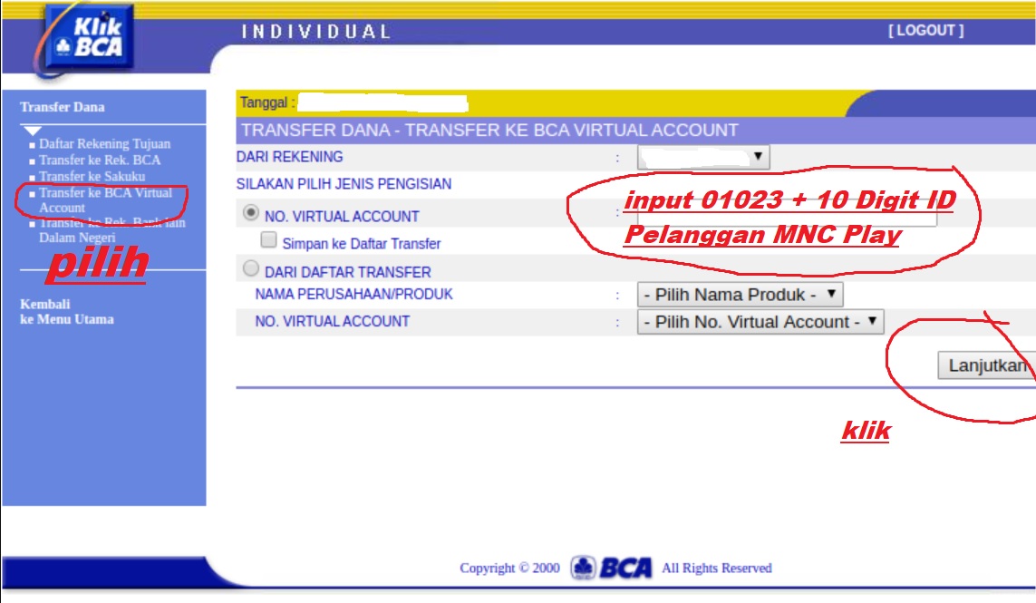 Cara Bayar MNC Play via Internet Banking BCA (KlikBCA)