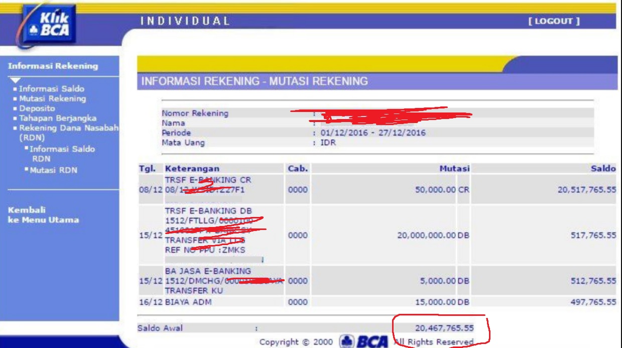 Cara Cek Saldo ATM BCA di Internet Banking BCA (Klik BCA)