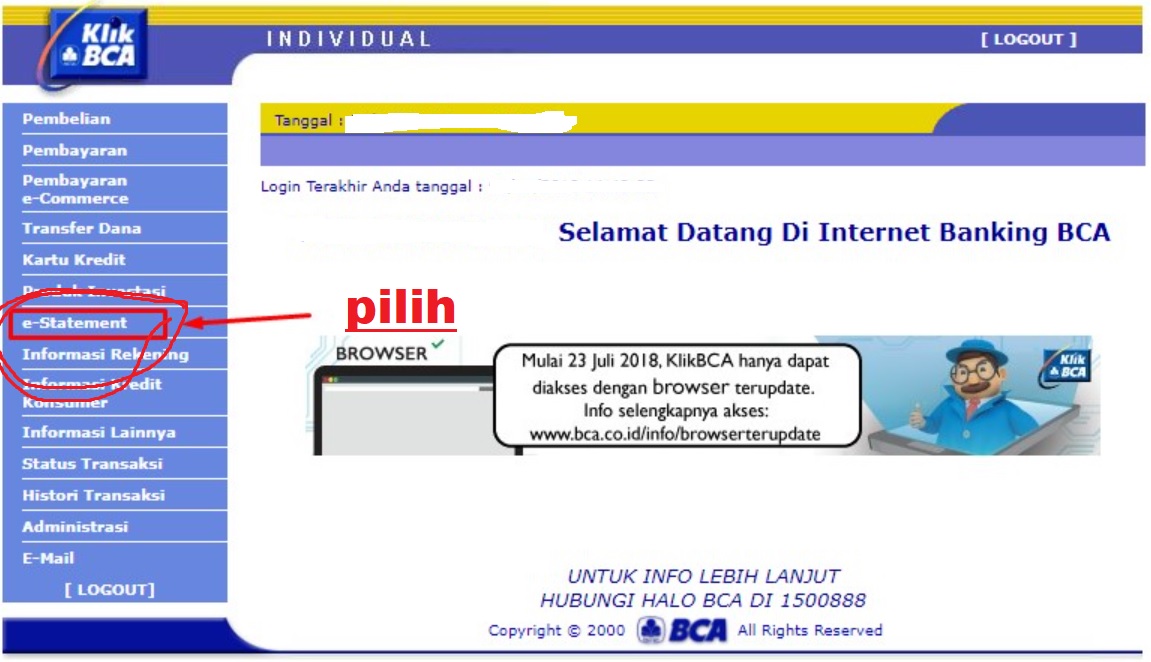 Cara Print Rekening Koran BCA via Internet Banking BCA