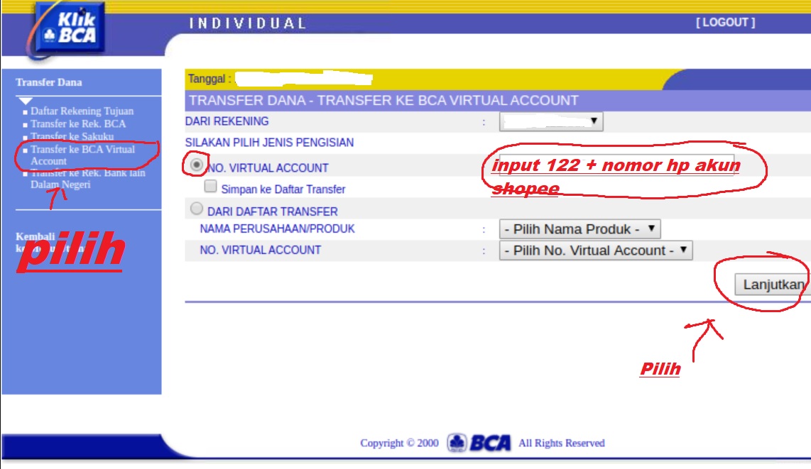Cara Top Up Shopeepay Lewat Internet Banking BCA (KlikBCA)