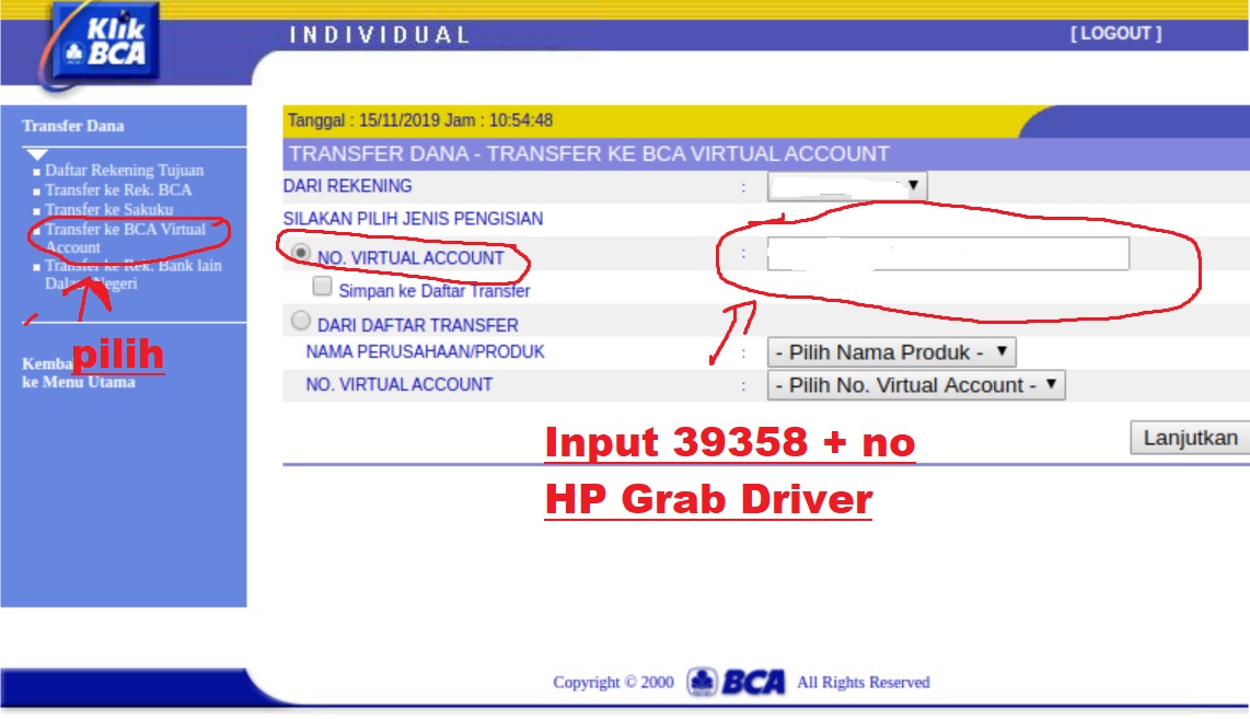 Cara Top up Grab Driver Via Internet Banking BCA