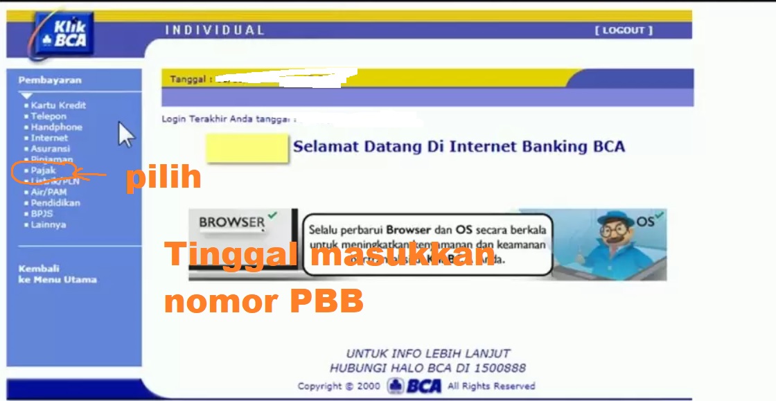 Cara bayar PBB via Internet Banking BCA
