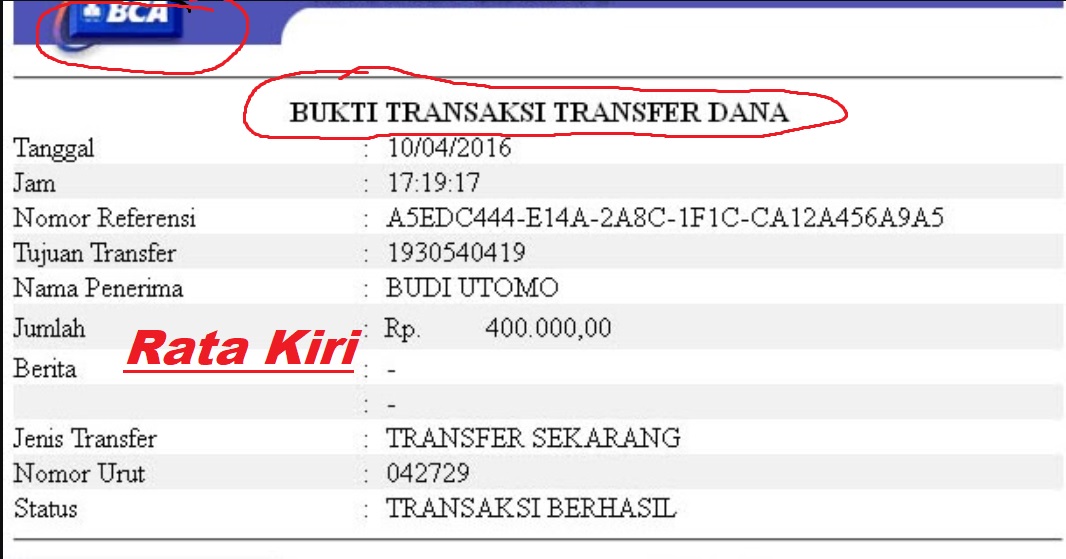 Bukti Transfer Internet Banking BCA (KlikBCA)