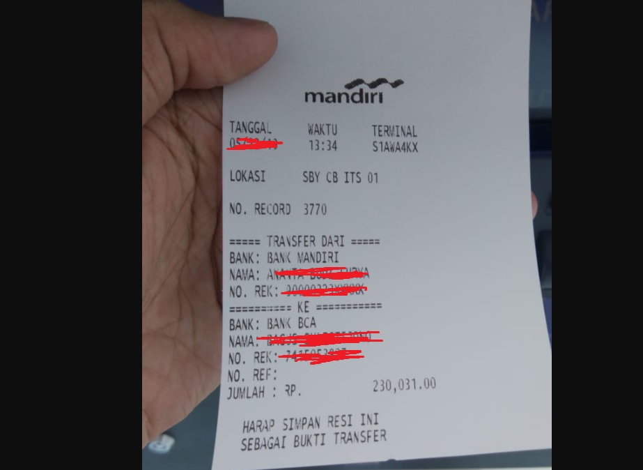 Bukti Transfer Mandiri di ATM Mandiri