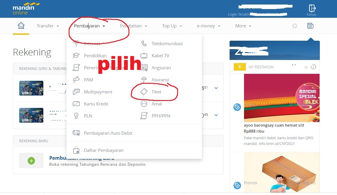 Cara Bayar Tiket Kereta Api Via Internet Banking Mandiri