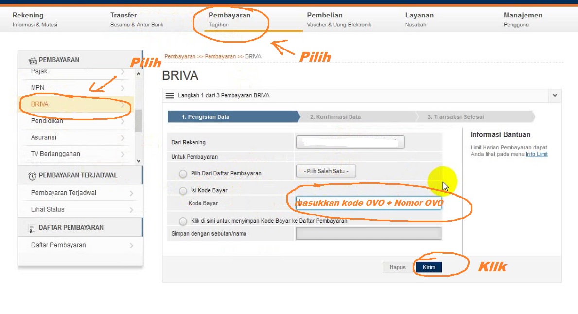 Cara Top Up OVO Lewat BRI Internet (Internet Banking BRI)