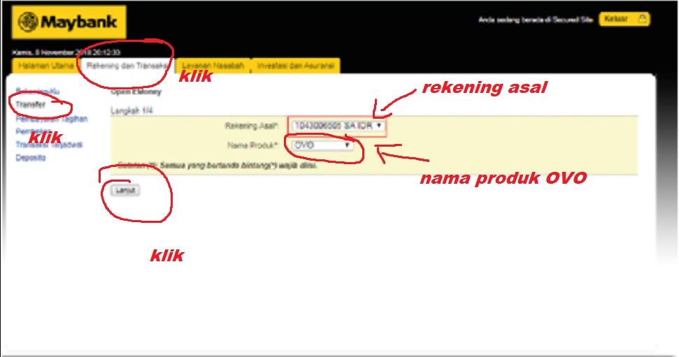 Cara Top Up OVO Lewat Internet Banking Maybank (Maybank2u)