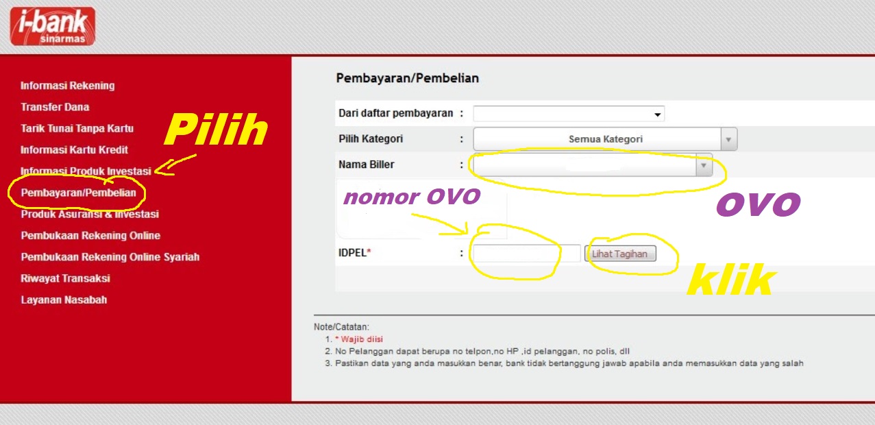 Cara Top Up OVO Lewat Internet Banking Sinarmas (i-Bank Sinarmas)