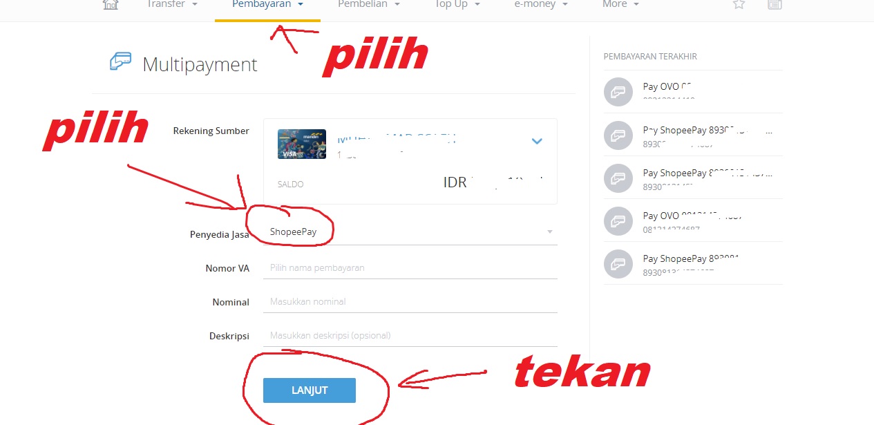 Cara Top Up Shopeepay Lewat Internet Banking Mandiri