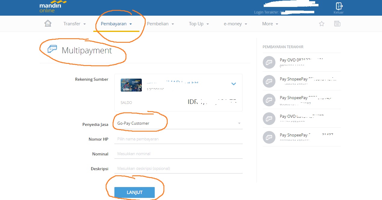 Cara Top Up Gopay Lewat Internet Banking Mandiri