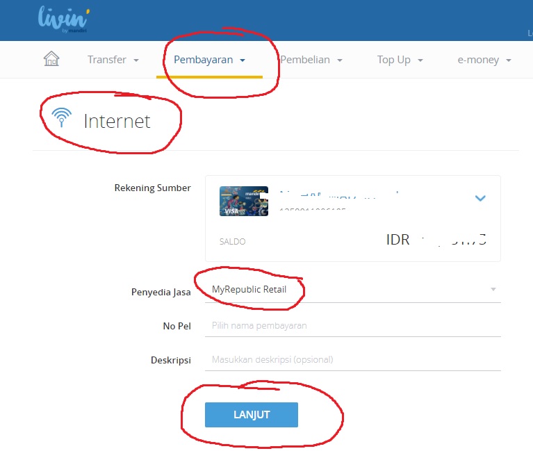 Cara Bayar Tagihan MyRepublic via Internet Banking Mandiri
