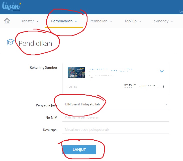 Bayar UKT UIN Jakarta di Mobile Banking Mandiri