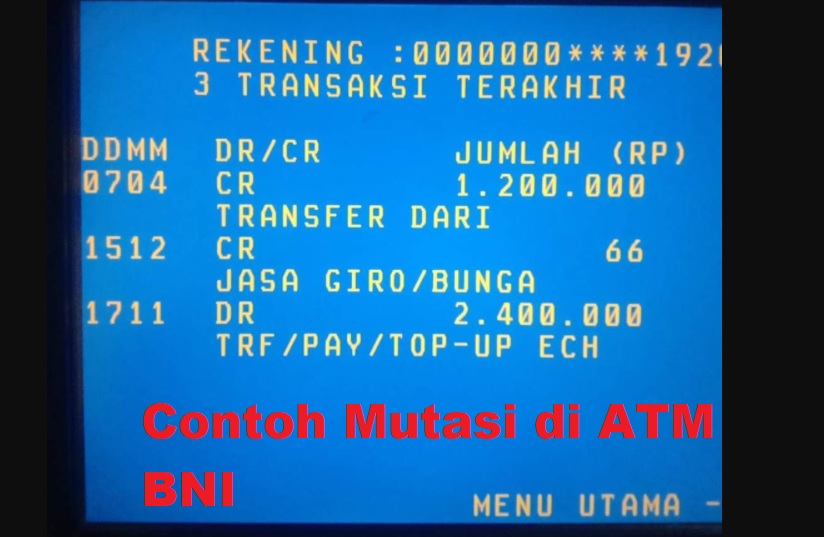 Mutasi Rekening BNI di ATM BNI